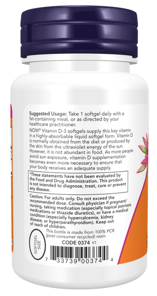 Now Foods Vitamin D-3 5000 IU 120 Supports Muscle, Immune System and Brain Function 30 Softgels