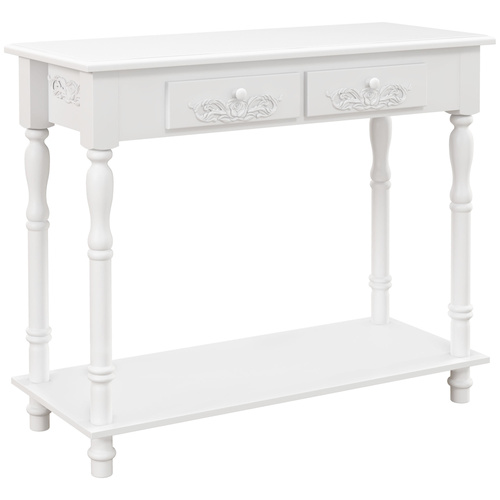 HOMCOM Console Table Modern Sofa Side Desk with Storage Shelves Drawers for Living Room Entryway Bedroom White