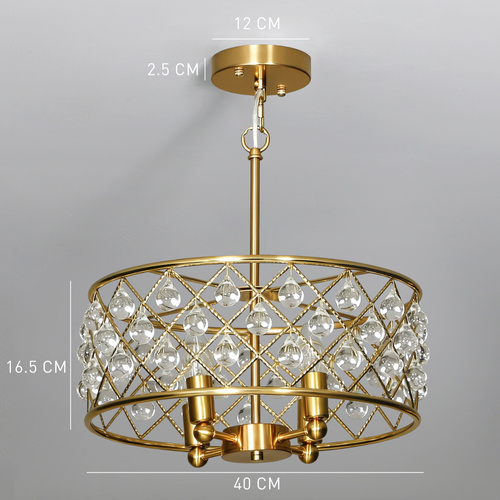 HOMCOM 51 Crystallite Four-Bulb Chandelier - Gold-Tone