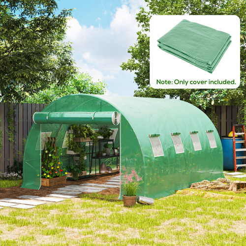 Outsunny 4 x 3 x 2m Polytunnel Greenhouse Replacement Cover ONLY Winter Garden Plant PE Cover for Tunnel Walk-in Greenhouse with Roll-up Windows Door Outdoor, Green