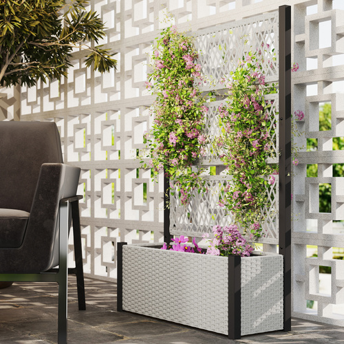 Outsunny Garden Planter Box with Trellis, Liner for Climbing Plants, Vegetables, Flowers, 90 x 35 x 148 cm, Mixed-grey