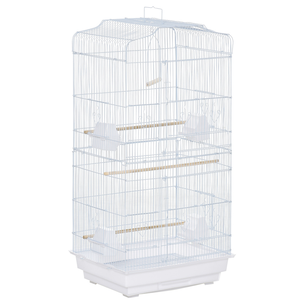 PawHut Large Metal Bird Cage with Perches, Food Bowls, Swing, for Budgies, Parakeets, White