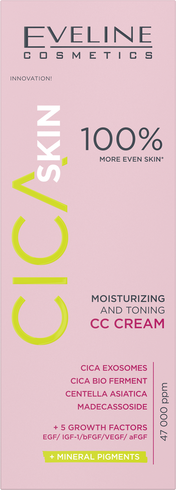 Eveline Cica Skin CC Cream Moisturizing and Toning Evens Out Skin Tone 30ml