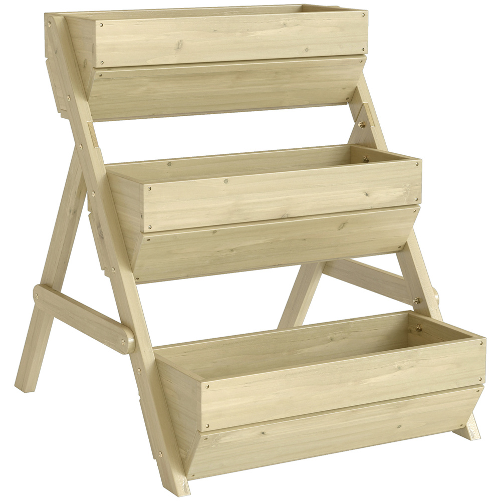 Outsunny 3 Tier Raised Garden Bed Wooden Elevated Planter Box Kit, 66L for Flower, Vegetable, Herb, 65x75x78cm, Green