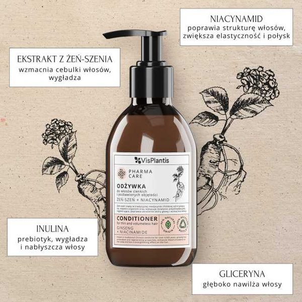 Vis Plantis Pharma Care Żeń-szeń i Niacynamid Odżywka do Włosów Cienkich 300ml Best Before  21.02.26