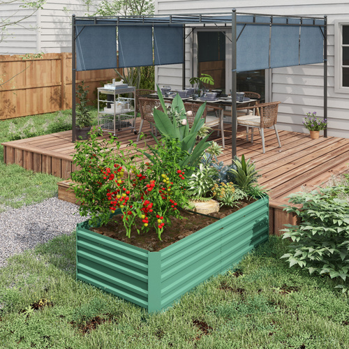 Outsunny Raised Beds for Garden, Galvanised Steel Outdoor Planters with Multi-reinforced Rods, 180 x 90 x 59 cm, Light Green