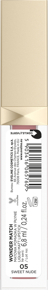 Eveline Wonder Match Matte Liquid Lipstick No. 05 Sweet Nude 6.8ml