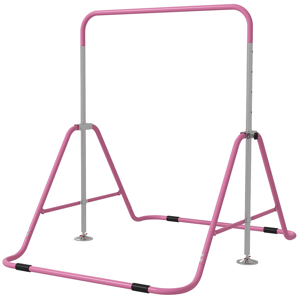 HOMCOM Kids Gymnastic Bar, with Adjustable Height, Foldable Horizontal Bars - Pink