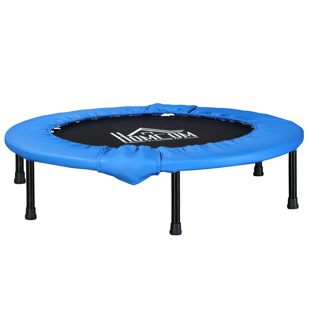 HOMCOM 38" Mini Fitness Trampoline Home Gym Yoga Exercise Rebounder Indoor Outdoor Jumper with Safety Pad, Support Up to 150 KG, Blue and Black