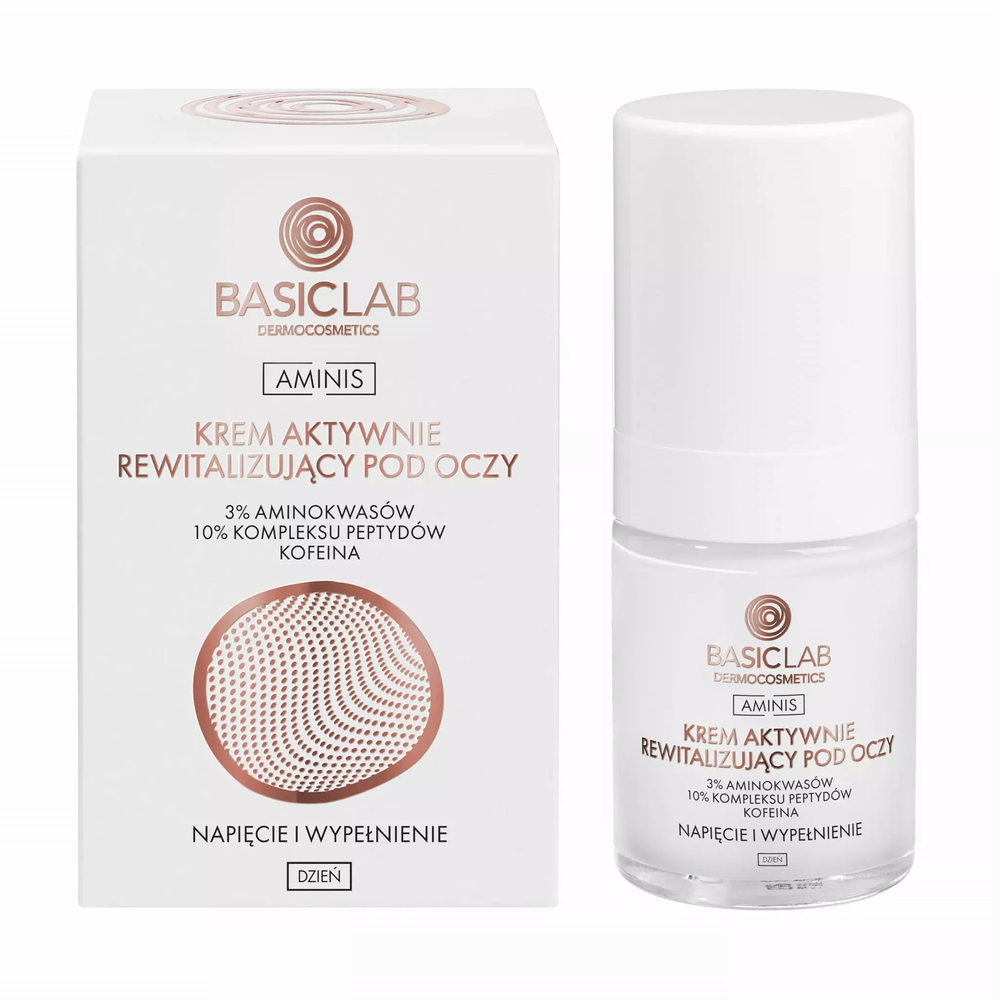 BasicLab Actively Revitalizing Eye Cream with Amino Acids & Peptides - Anti-Aging, Hydrating, Vegan Formula 18ml