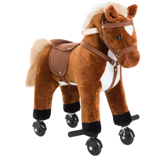 HOMCOM Rocking Horse Kids Ride on Walking Horse Animal Pony Wheeled Riding Plush Toy w/Sound for 2 Years and Up (Brown)