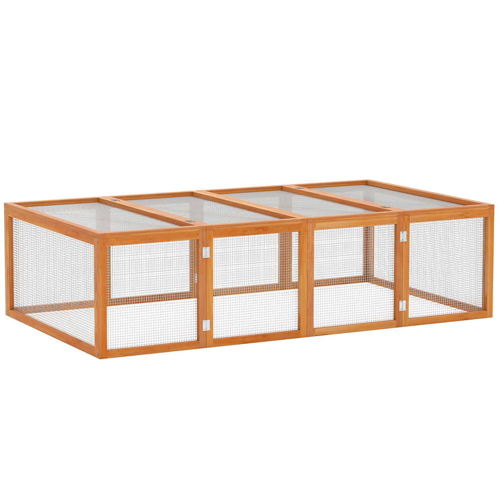 PawHut Wooden Rabbit Hutch Cage 6ft with Wire Mesh, Openable Roof, Play Space for Outdoor, Natural Wood Finish