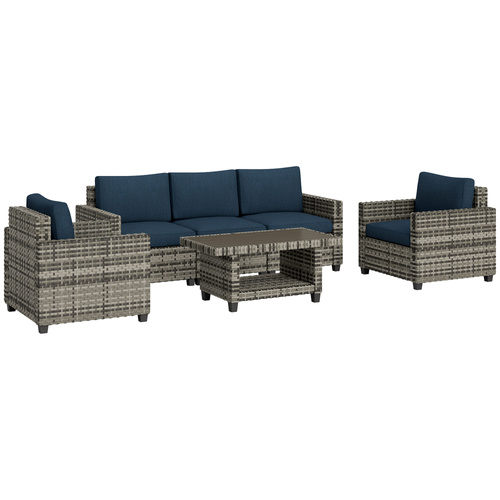 Outsunny Six-Piece Modular Rattan Sofa Set - Navy Blue