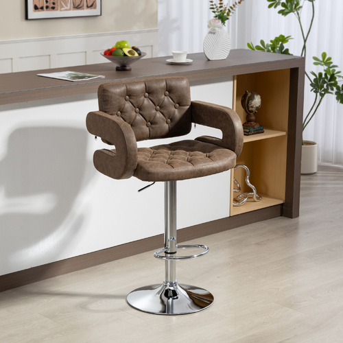 HOMCOM PU Leather Upholstered Swivel Bar Stool, Height Adjustable with Back, Armrest, Footrest, Coffee