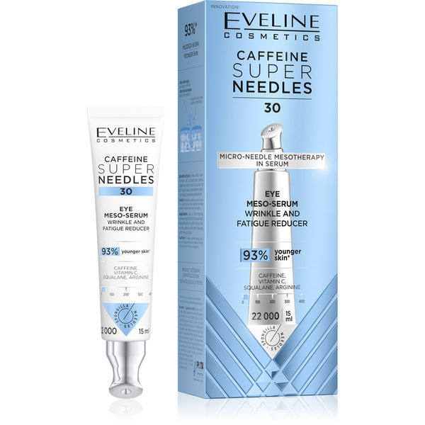 Eveline Super Needles Caffeine 30 Mezo-Serum pod Oczy Reduktor Zmarszczek i Objawów Zmęczenia na Dzień i na Noc 15ml