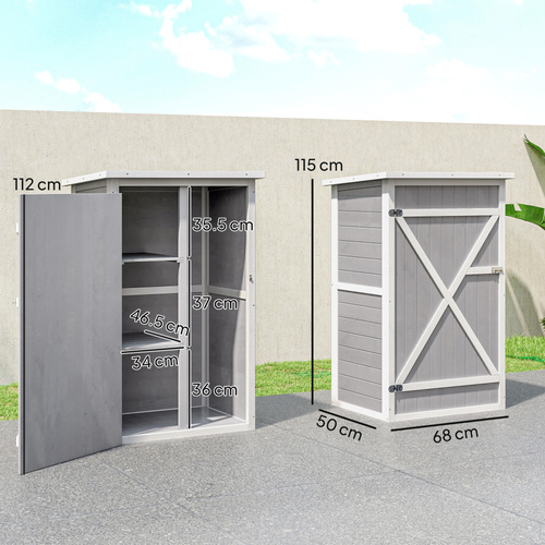 Outsunny Wooden Small Shed, Garden Storage Shed with Shelves and Bolt Latch, 75L x 56W x115H cm, Grey