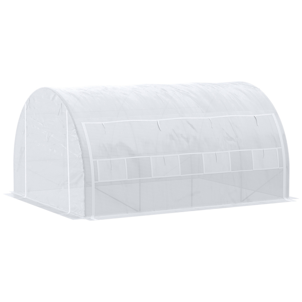 Outsunny 4 x 3 x 2 m Polytunnel Greenhouse with Roll-up Side Walls, Walk-in Grow House Tent with Steel Frame, Reinforced Cover, Zipped Door and 12 Mesh Windows for Garden, White