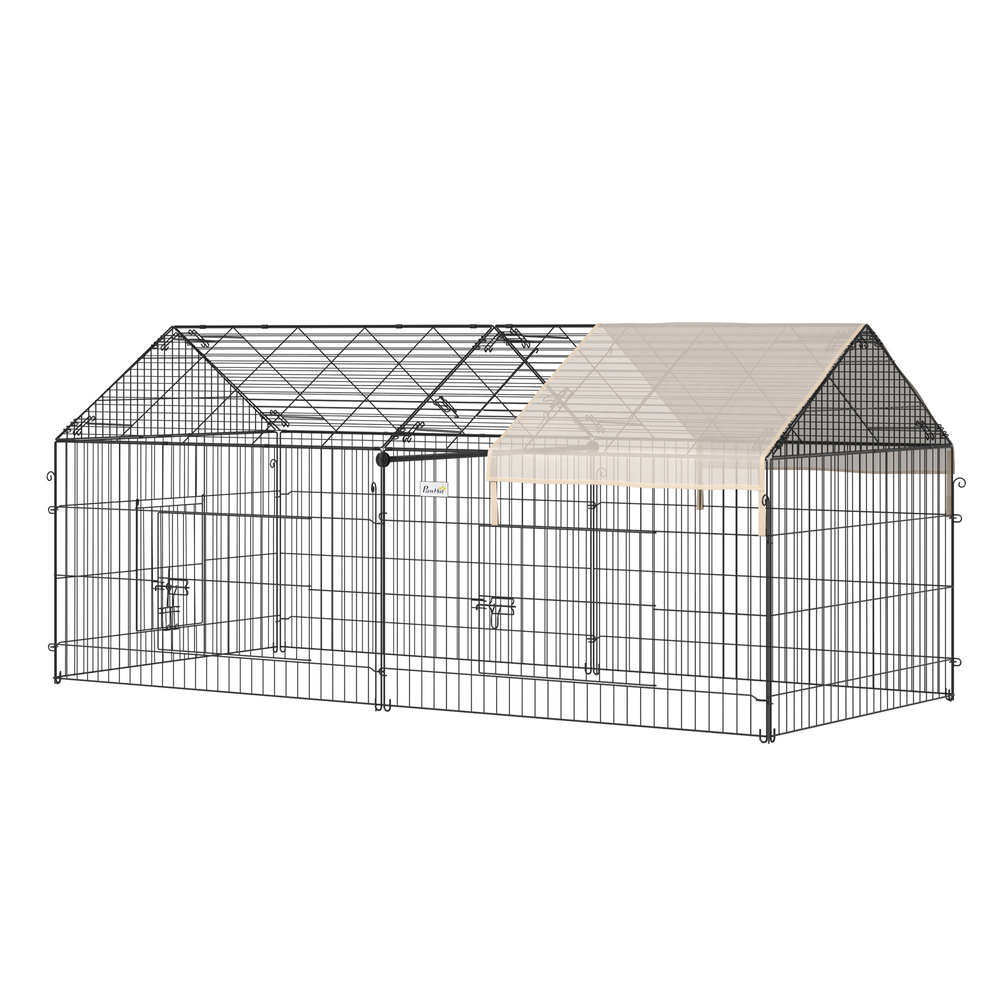 PawHut Metal Rabbit Run Playpen, Guinea Pig Cage, 220 x 103 x 103cm, Beige