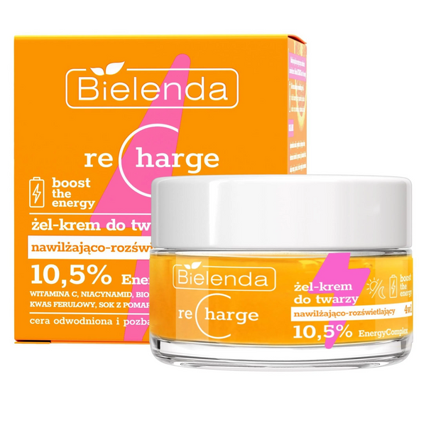 Bielenda Recharge Boost the Energy Moisturizing and Brightening Gel - Face Cream 4in1 for Dehydrated and Dull Skin for Day and Night 50ml