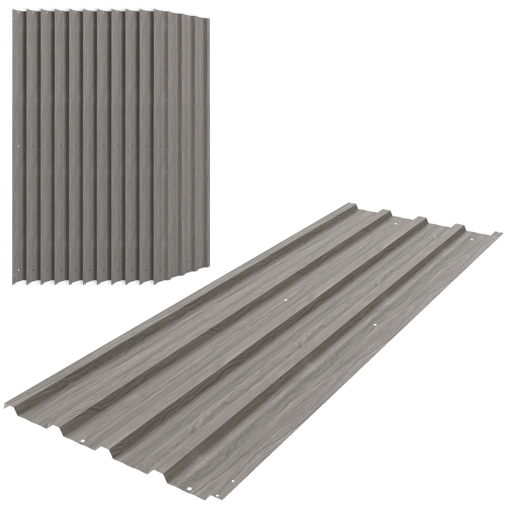 Outsunny Set of 12 Corrugated Steel Roof Sheet Panels - Grey Wood Effect