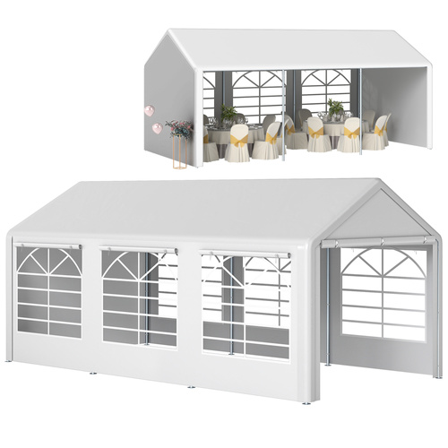 Outsunny 6m x 3m Garden Gazebo Marquee Wedding Shelter Level 4 Wind Protection, White