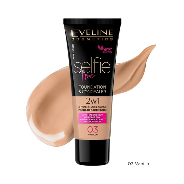 Eveline Selfie Time Foundation Concealer Covering Moisturizing Skin No 03 Vanilla 30ml