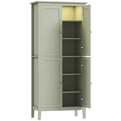 HOMCOM Tall Pantry Cupboard with Motion Sensor LED Light - Green