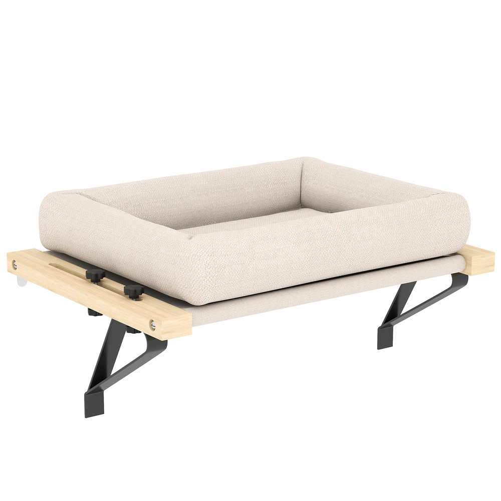 PawHut Cat Radiator Bed, Adjustable Hanging Cat Hammock with Removable and Washable Cushion for Indoor Cats, Cream White