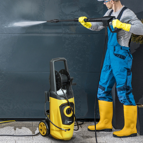 DURHAND 1800W High Pressure Washer, 150 Bar Pressure, 510 L/h Flow, High-Performance Portable Power Washer Jet Wash Cleaner with 6M Hose and Hose Reel for Garden, Car, Furniture, Yellow
