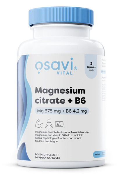 Osavi Cytrynian Magnezu + B6 na Układ Nerwowy i Mięśnie 375mg + 4.2mg 90 Kapsułek