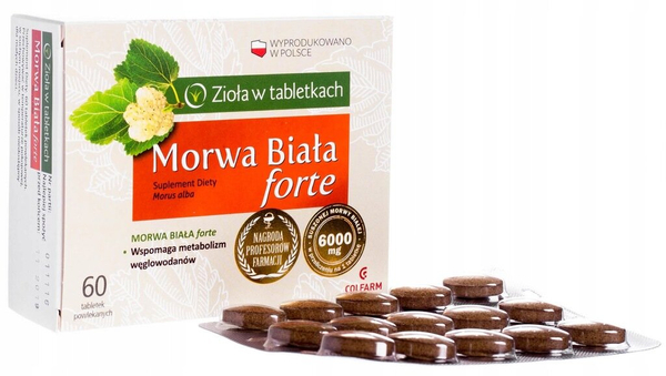 Colfarm Zioła w Tabletkach Morwa Biala Forte Wspomaga Metabolizm Węglowodanów 60 Tabletek