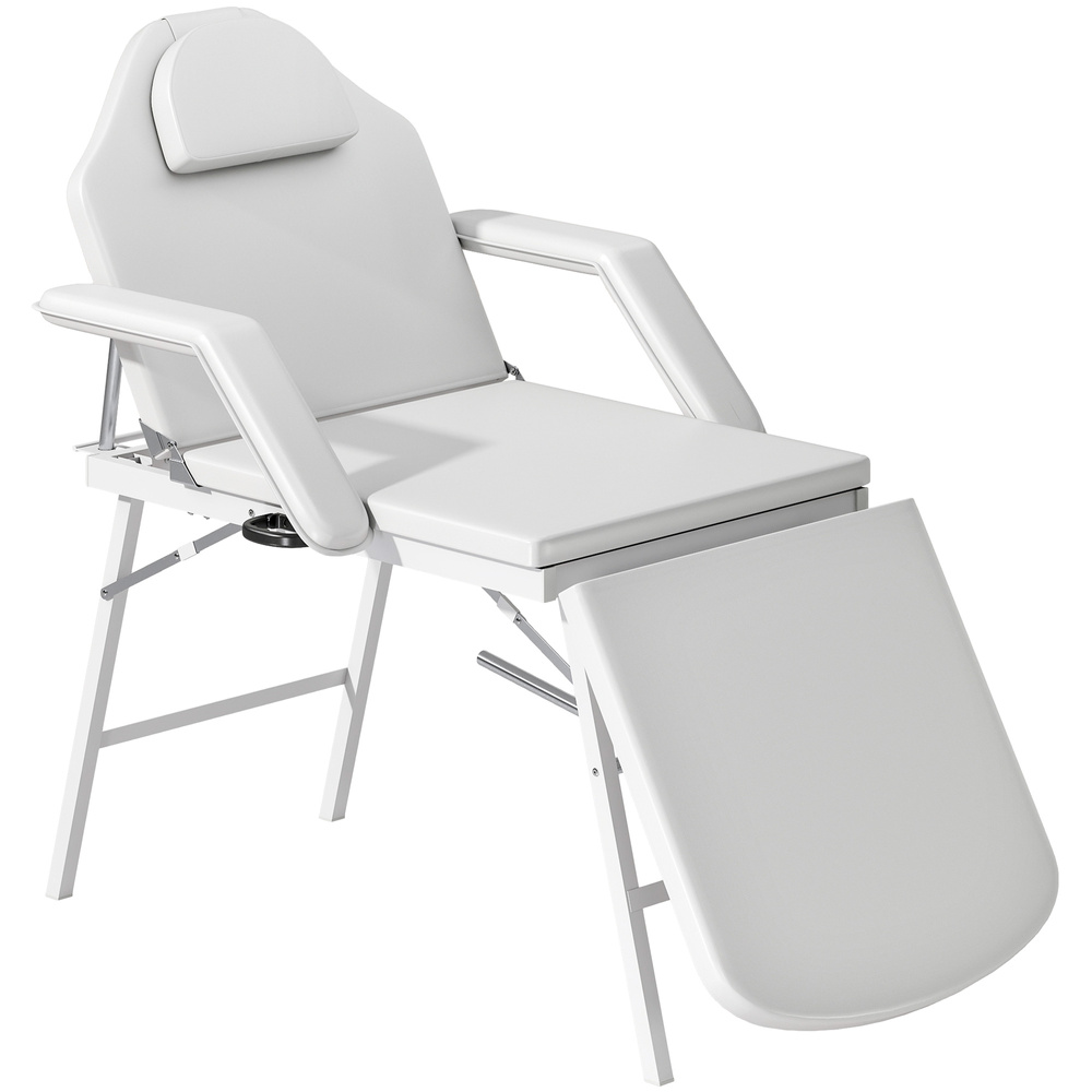 HOMCOM Portable Massage Table, 3 Section Adjustable Beauty Bed, Foldable Massage Bed with Face Hole, Recliner Chair with Removable Headrest and Armrests for Spa, Lash, Tattoo, White