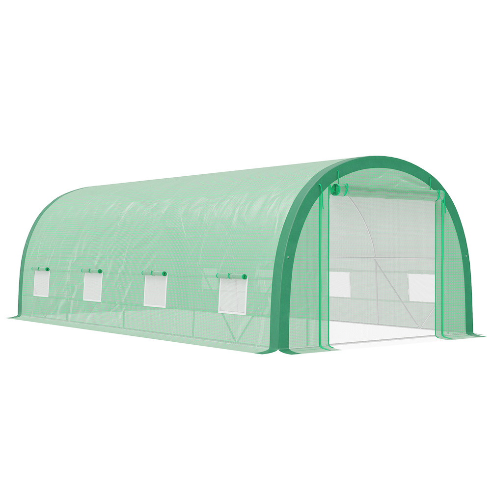 Outsunny 6 x 3(m) Polytunnel Greenhouse with Upgraded Structure, Mesh Door and Windows, 15 Plant Labels, Green