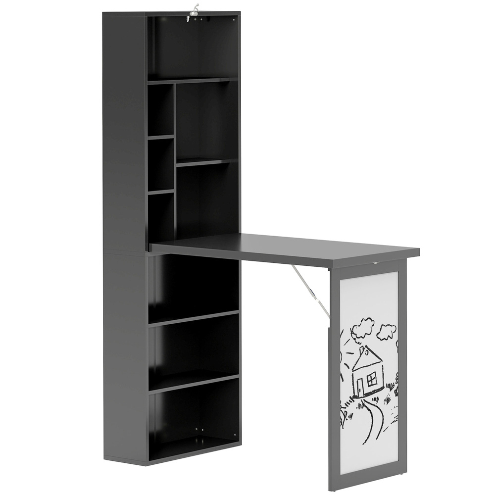 HOMCOM Three-Part Work Desk, with Storage and Writing Board - Black