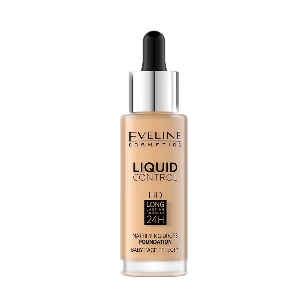 Eveline Liquid Control HD Lekki Podkład do Twarzy z Dropperem Doskonały Efekt Matowienia 016 Vanilla Beige 32ml