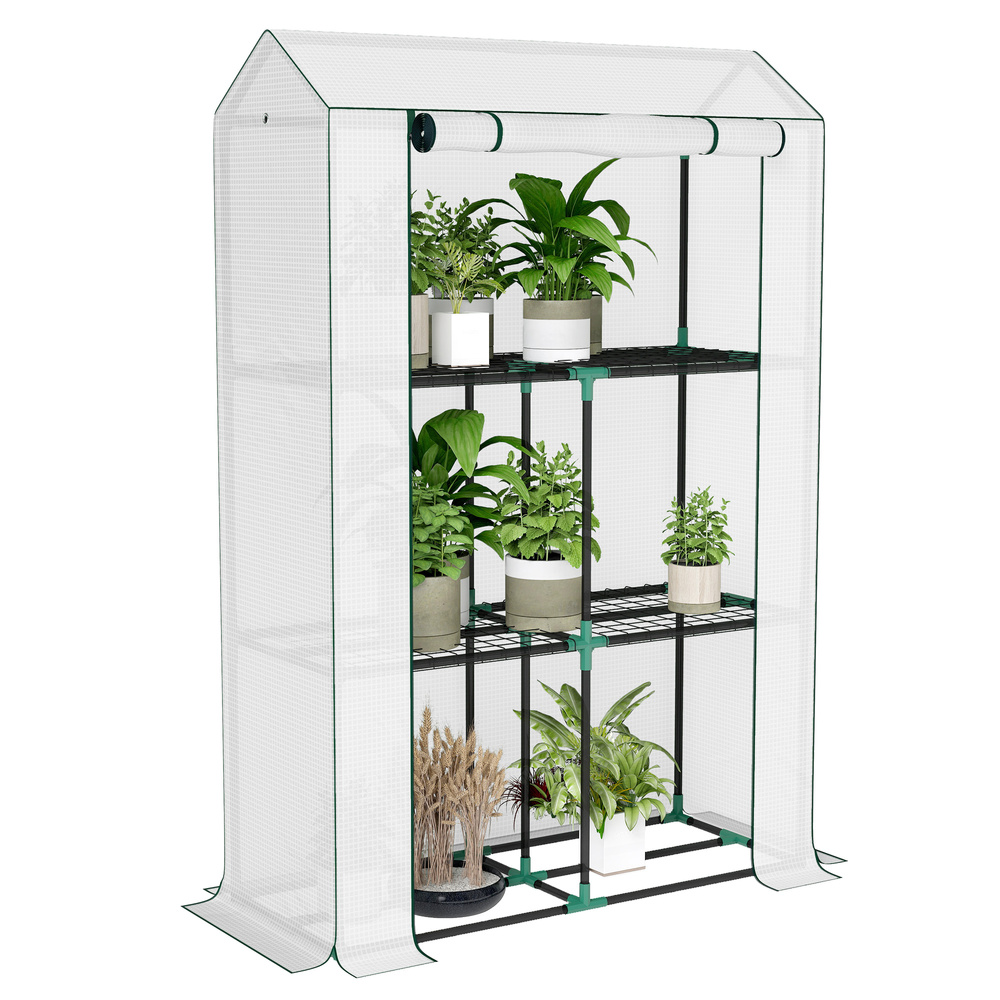 Outsunny 40 x 100cm Three Shelf Steel Frame Greenhouse - White