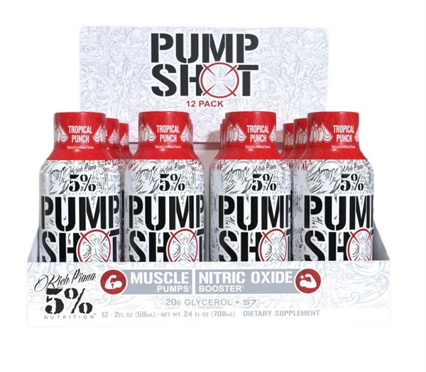 5% Nutrition Pump Shot Tropical Punch Liquid Pre Workout for Muscle Pump 12 x 59ml