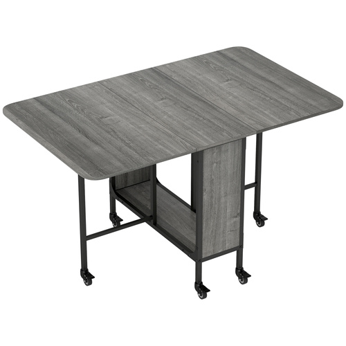 HOMCOM Six-Person Drop Leaf Dining Table - Grey/Black