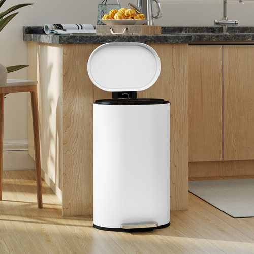 HOMCOM 30 L Modern Curved Kitchen Bin - White