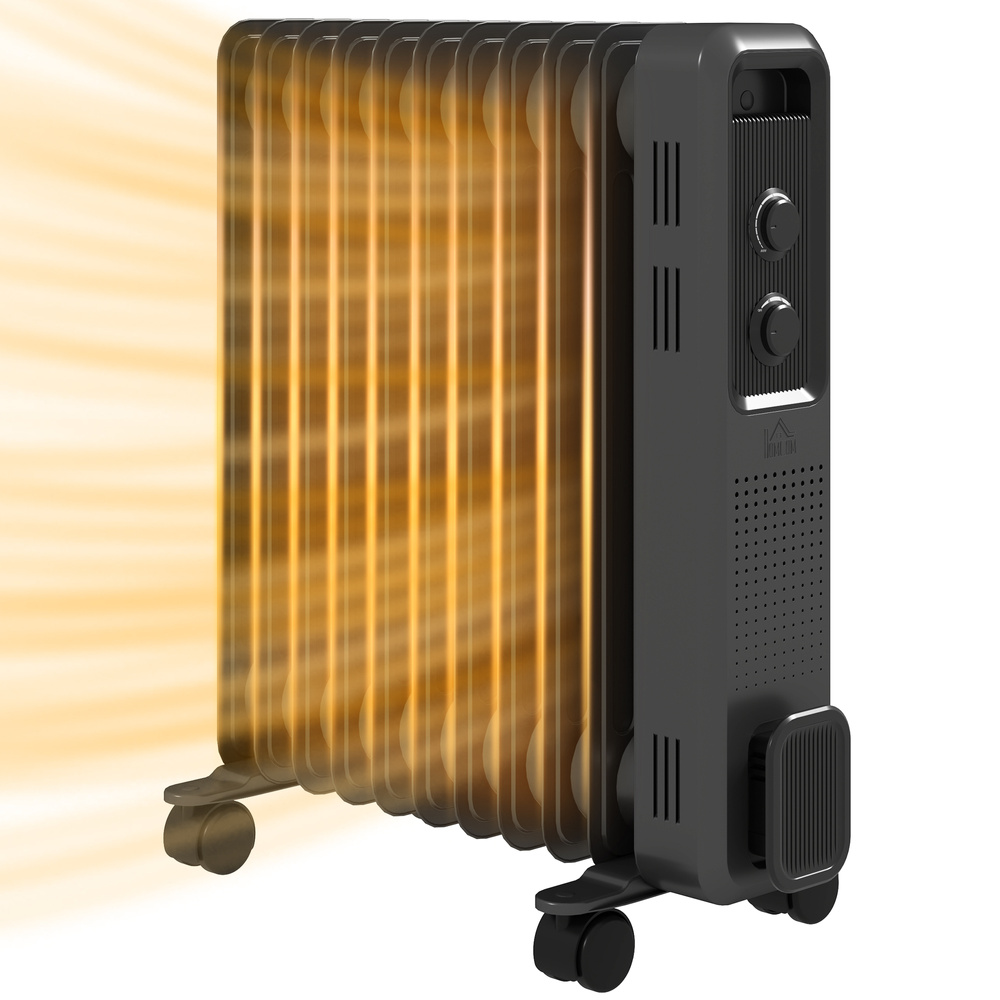 HOMCOM 2500W Oil Filled Radiator, 11 Fin, Portable Electric Heater with ...