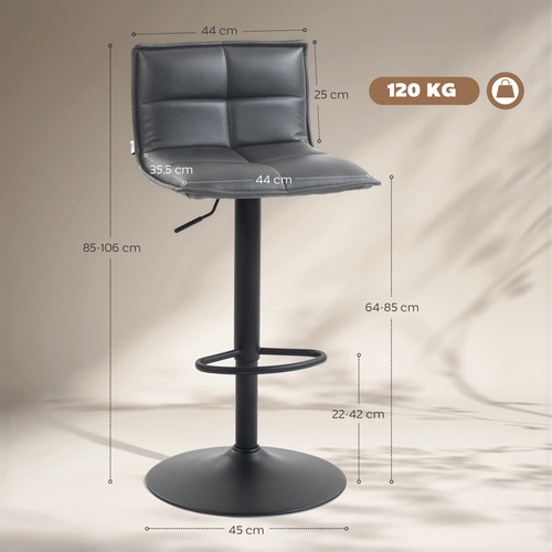 HOMCOM Set of Two Modern Faux Leather Bar Stools - Dark Grey