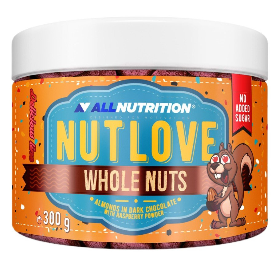 Allnutrition Nutlove Whole Nuts Migdały w Ciemnej Czekoladzie z Malinami w Proszku 300g
