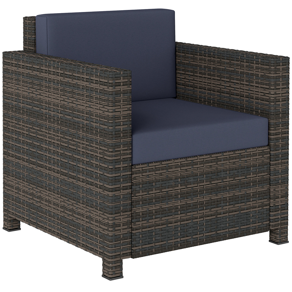 Outsunny PE Rattan Garden Armchair with Cushion - Mixed Brown/Navy Blue