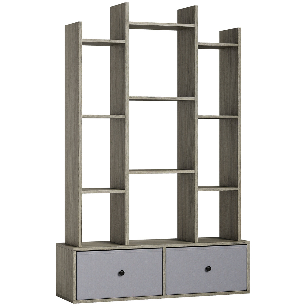 HOMCOM 12 Shelf Storage Unit, with Drawers - Graphite Wood Effect