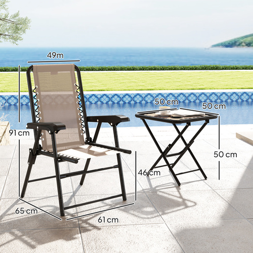 Outsunny Three-Piece Garden Table and Chair Set - Khaki