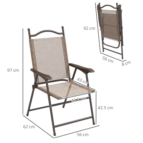Outsunny Set of Two Folding Garden Chairs, with Fabric Mesh Seats - Mixed Brown