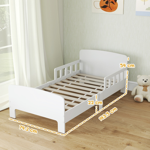 AIYAPLAY Toddler Bed, Kids Bed Frame with Safety Side Rails, Kids Bedroom Furniture for Ages 3-8 Years, White
