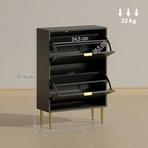 HOMCOM Elegant Two-Drawer Shoe Cabinet - Black