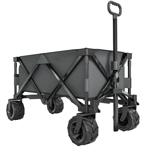 Outsunny Outdoor Pull Along Cart Folding Cargo Wagon Trailer Trolley for Beach Garden with Handle, Anti-Slip Wheel - Dark Grey