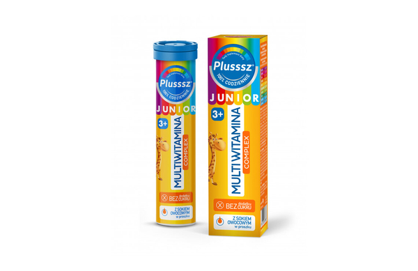 Plusssz Junior Multiwitamina Complex Tabletki Musujące o Smaku Tropikalnym dla Dzieci powyzej 3 Lat 20 Sztuk